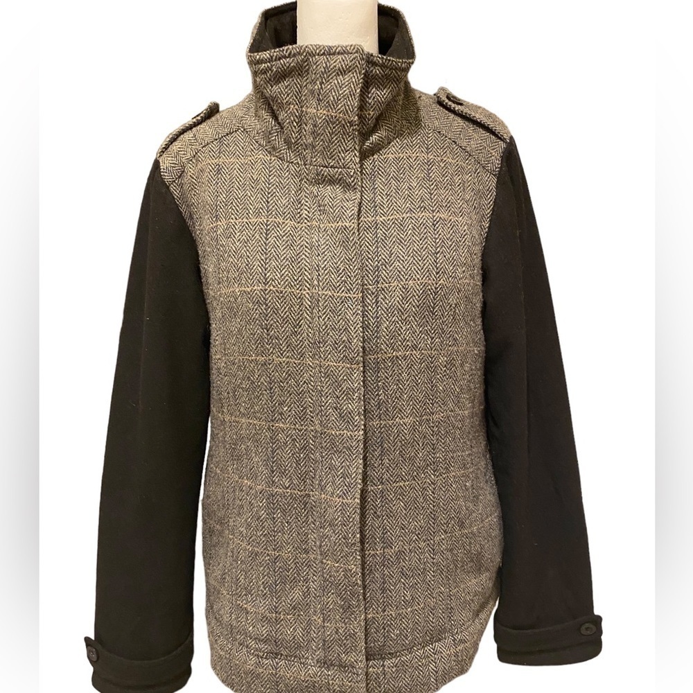 Prana Coat Womens Small Wool Blend Gorpcore‎ Herringbone Mock Neck Full Zip